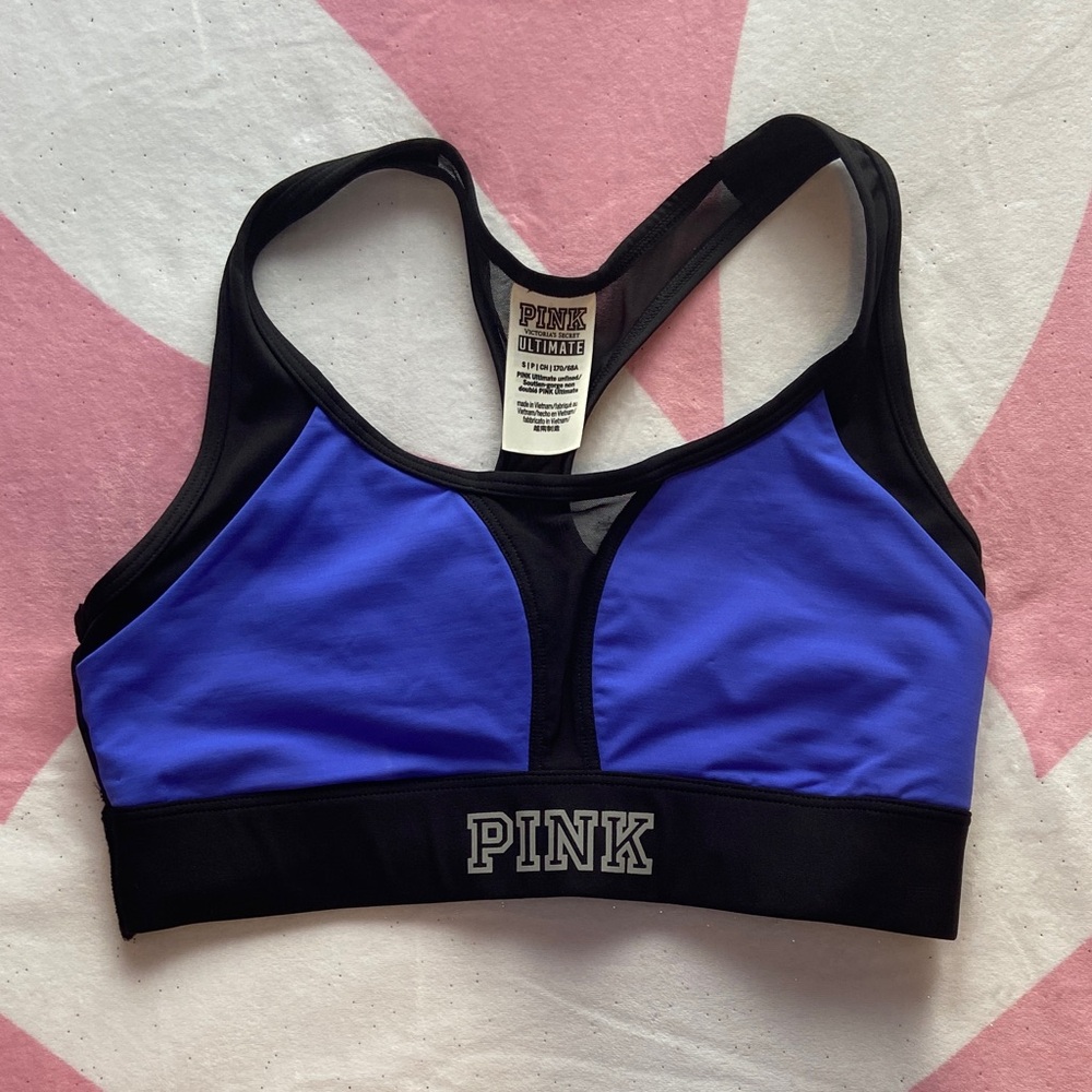 PINK Victoria's Secret Black and Blue Sports Bra